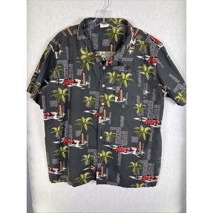 Barefoot in‎ Paradise Hawaiian Shirt Mens XL Palm Tree Cars Button Up